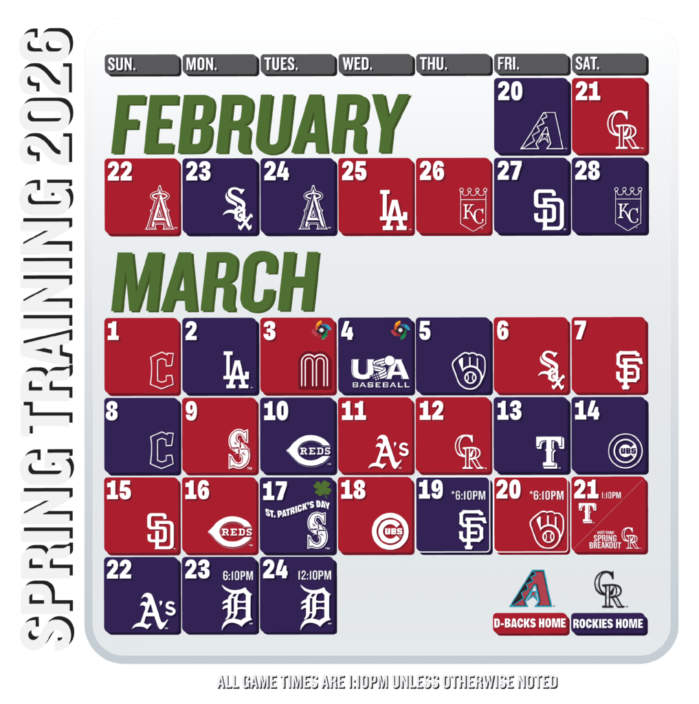 2026 Spring Training baseball schedule calendar