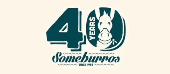 Someburros 40th anniversary logo with donkey